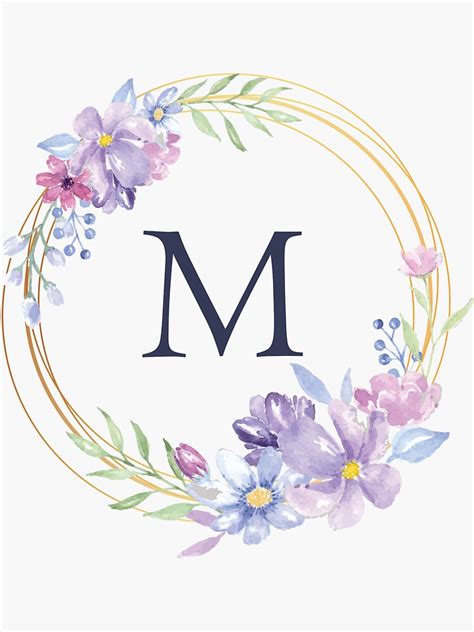 Monogram M Spring Floral Circle Sticker By Floralmonogram In 2020