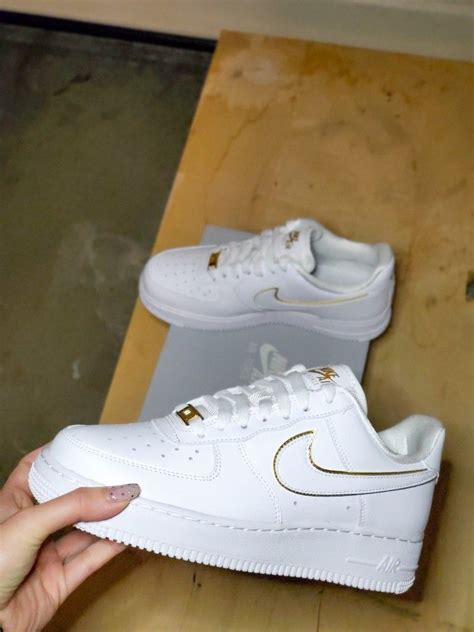 Nike Air Force 1 Essential Womens Whitegold White And Gold Sneakers