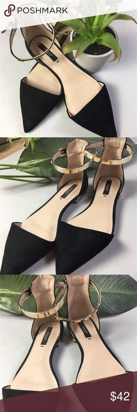 Zara Basic Collection Golden Black Suede Shoe Black Suede Shoes