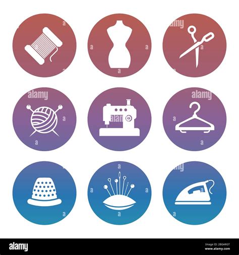 Sewing Or Tailor Shop Silhouette Icons Set In Round Vector