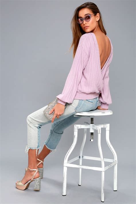 Cute Lavender Sweater Top Backless Top Ribbed Top Lulus