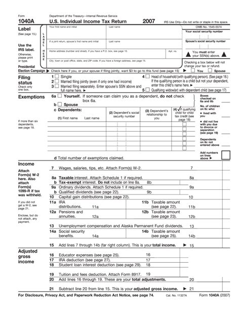 2007 Form Irs 1040 A Fill Online Printable Fillable Blank Pdffiller