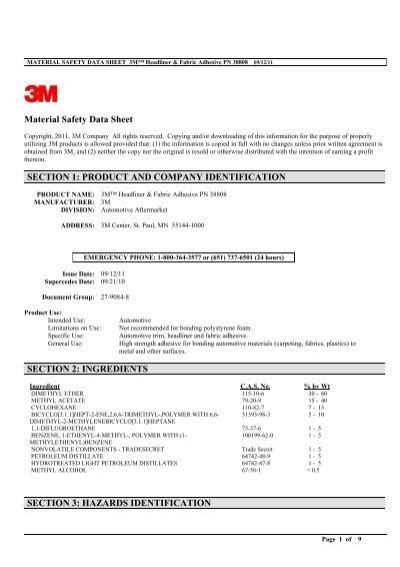 Material Safety Data Sheet Section 1 Product And 3m