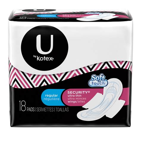 U By Kotex Security Ultra Thin Pads With Wings Regular Unscented 18