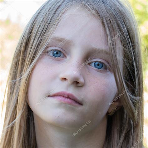 Beautiful Young Girl Outdoors Portrait Children Close Up Stock Photo