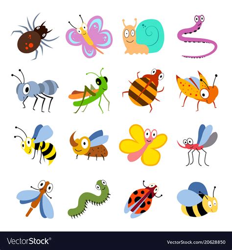 Cute And Funny Bugs Insects Collection Royalty Free Vector