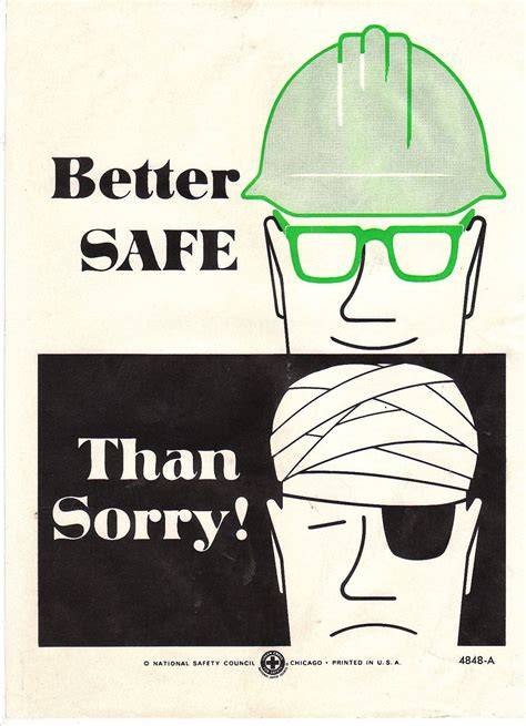 Collectable Vintage National Safety Poster Better Safe Than Sorry