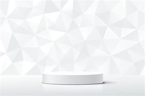Abstract 3d White Cylinder Pedestal Podium With White Diamond Texture