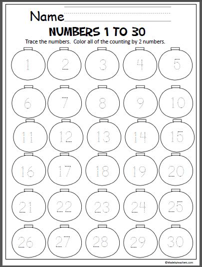 Number Worksheets 1 30 Christmas Kindergarten Numbers Kindergarten