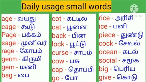 Daily Usage Small Words In Englishspoken English Through Tamil Youtube