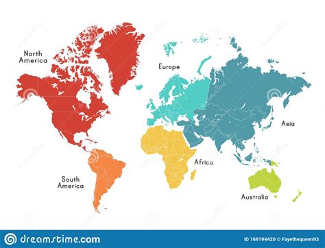 Mapa Mundial Dividido En Seis Continentes De Diferentes Colores