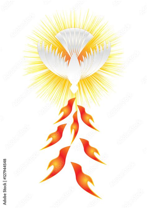 Holy Spirit Symbol A White Dove With Halo Of Light Rays And Seven