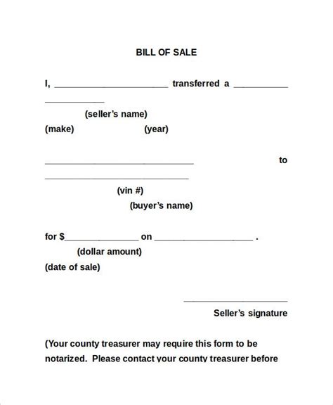 Generic Auto Bill Of Sale Form Download General Blank Bill Of Sale