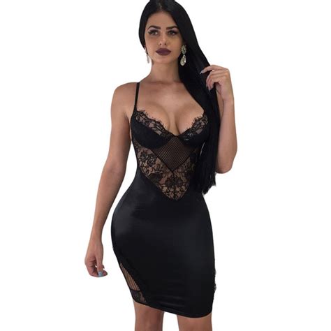 sexy see through lace bodycon dress women v neck sleeveless backless little black dress clubwear