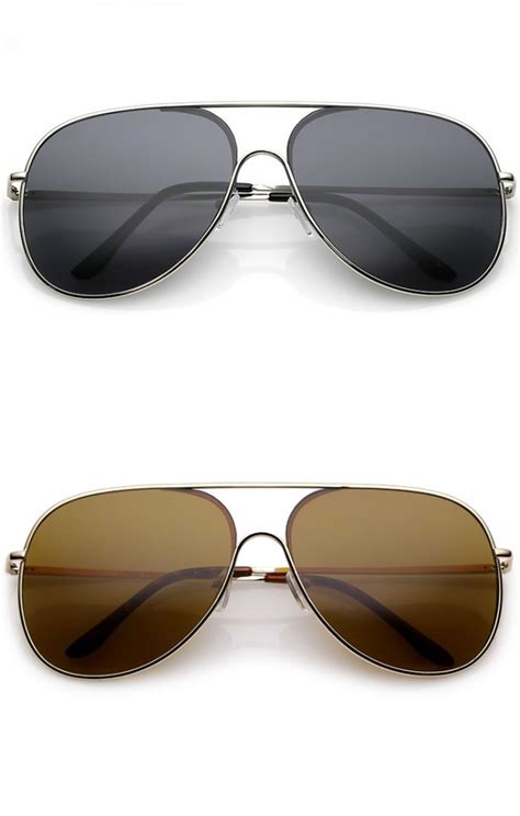 Classic Oversize Metal Semi Rimless Teardrop Flat Lens Aviator Sunglasses 62mm