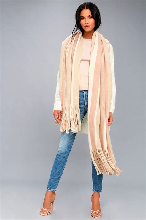 Free People Kolby Scarf Blush Striped Scarf Fringe Scarf Lulus