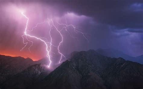 Nature Landscape Mountains Lightning Storm Electric Clouds