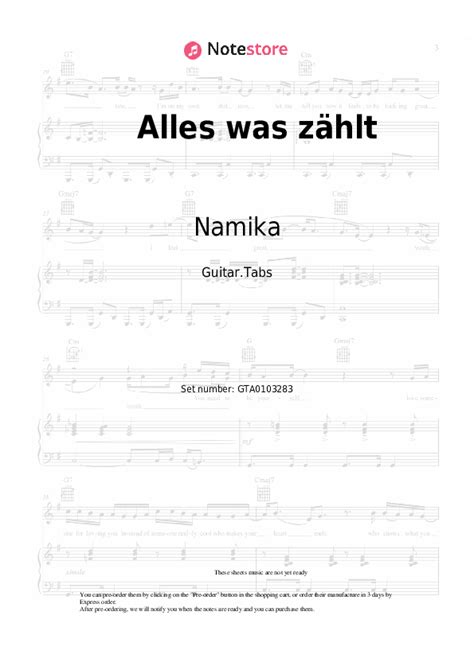 Namika Alles Was Zählt Chords Guitar Tabs In Note Store Guitar Tabs Sku Gta0103283