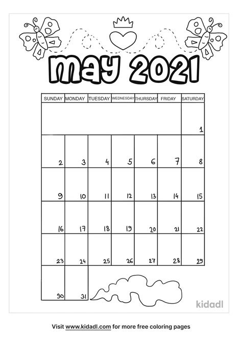 May Calendar Coloring Page Free May Coloring Page Kidadl