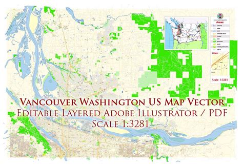 Vancouver Washington Us Map Vector Exact City Plan High Detailed Street