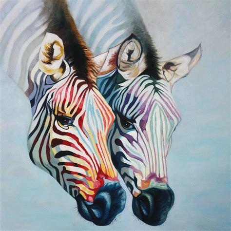 Schilderij Twee Kleurrijke Zebras Te Koop Betaalbarekunstnl Dit