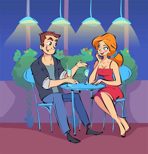 Beautiful Couple In A Restaurant For A Romantic Dinner Stock Illustration Illustration Of
