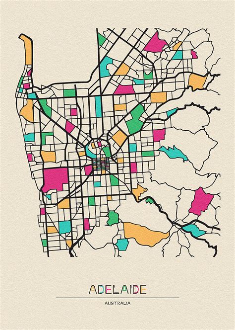 Adelaide Australia City Map Drawing By Inspirowl Design Fine Art America