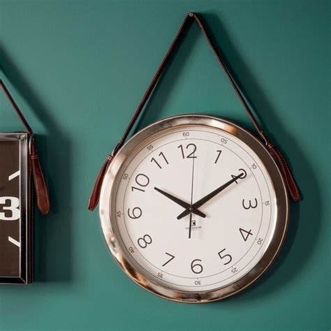 Yalding Hanging Copper Wall Clock With Faux Leather Strap Wall Clock