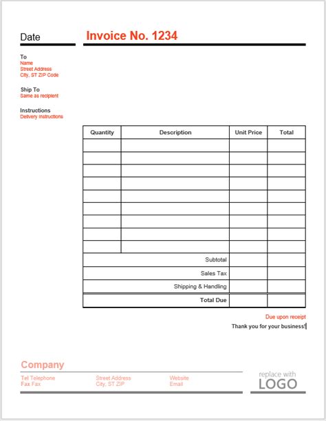Simple Invoice Word Template Naagateway