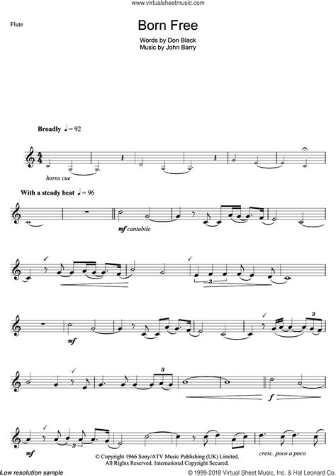 Monro Born Free Sheet Music For Flute Solo Pdf Interactive