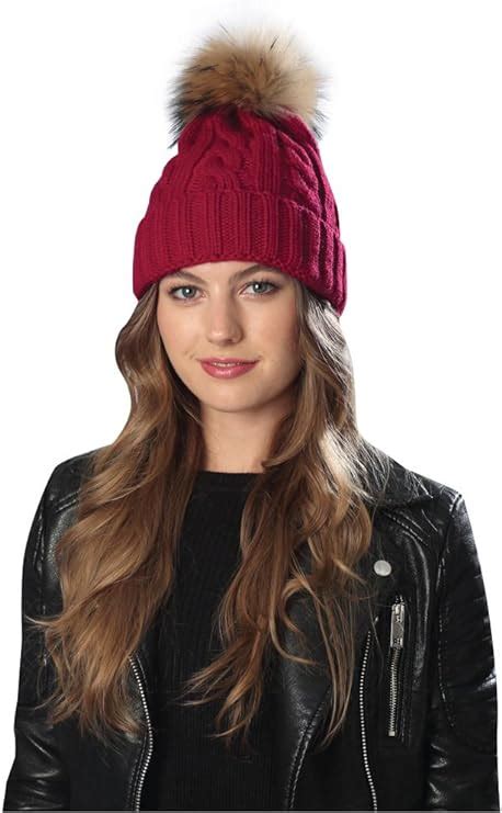 Sassy Apparel Womens Winter Cold Weather Knitted Hat With Real Fur Pom