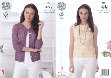 King Cole Ladies 4 Ply Knitting Pattern Womens Lace Effect Cardigan Top