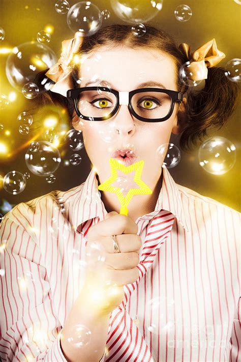 Female Nerd Blowing Bubbles Of Business Success Photograph By Jorgo Photography Wall Art Gallery