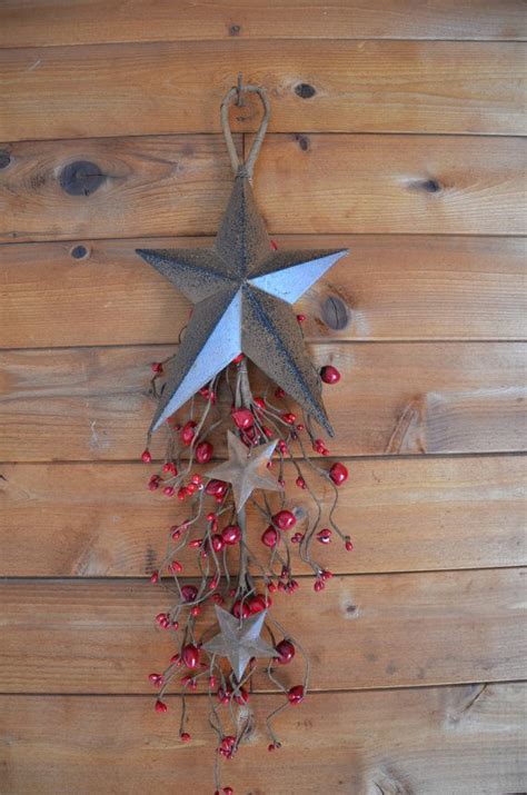 Rustic Brown Metal Star Wall Hanging With Red Pip Berries And Etsy