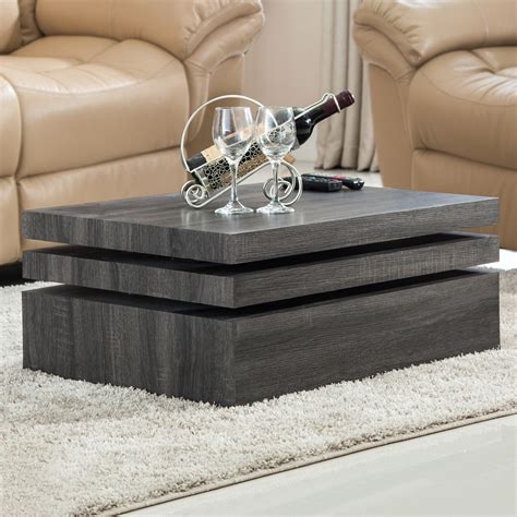 Oak Square Rotating Wood Coffee Table With 3 Layers Home Living Room Furniture