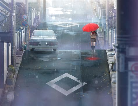 Wallpaper Anime Girls Aozaki Aoko Umbrella Schoolgirl Rain