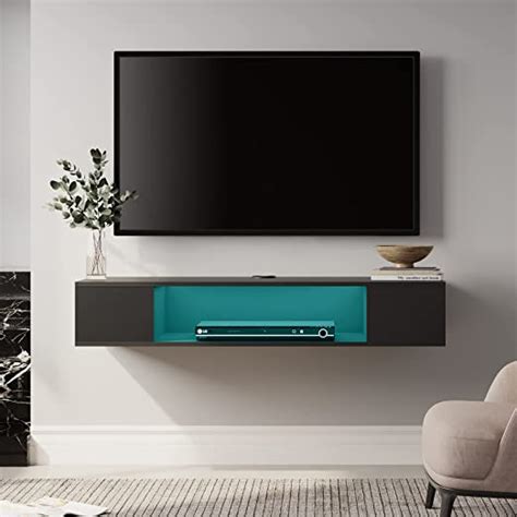 Fitueyes Black Floating Tv Stand Shelf With 16 Changable