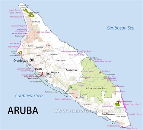 Aruba Map Geographical Features Of Aruba Of The Caribbean