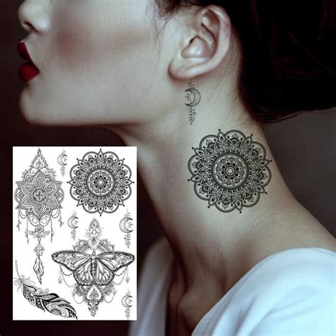 6 sheets fanrui black henna temporary tattoos for women lace mehndi mandala flower tatoos ink