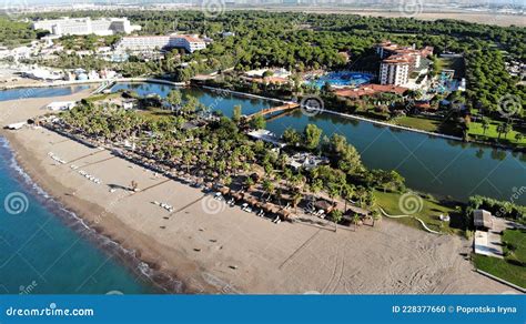 Belek Antalya Turkey Aerial View On Beach Braid River Bridge And