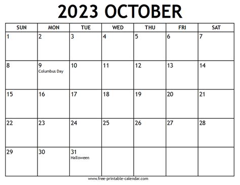 Free Printable October 2023 Calendar January Calendar 2023