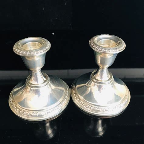 Vintage Sterling Silver Crown Candlestick Holders With Rope Pattern