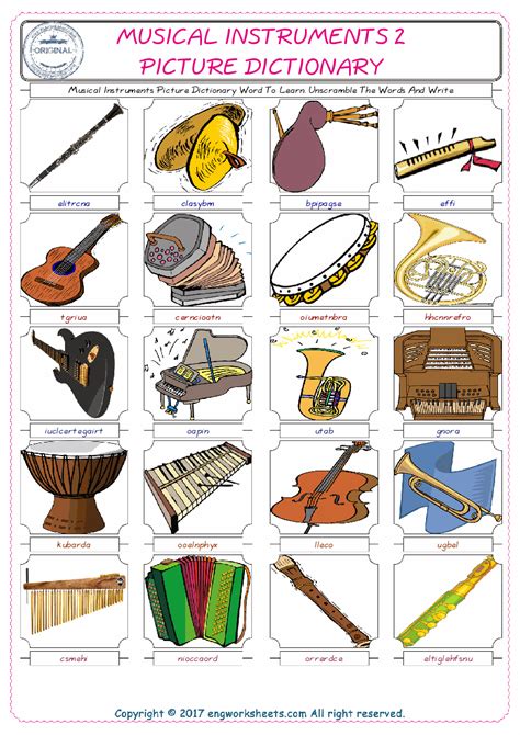 Musical Instruments English Esl Vocabulary Worksheets 2 Engworksheets