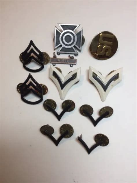 10 Vintage Us Military Insignia Army Enlisted Rank Collar Pins And More