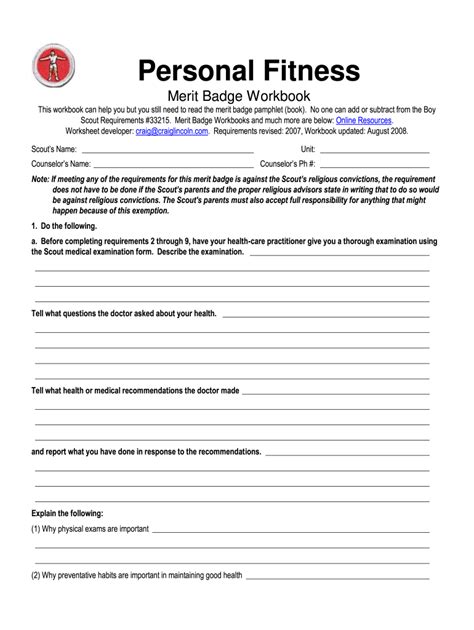 Personal Fitness Merit Badge Worksheet 2018 All Photos Fitness