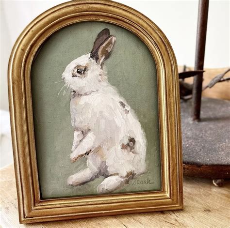 A Painting Of A White Rabbit Sitting On Its Hind Legs