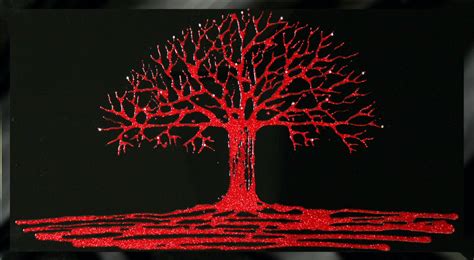 Red Glitter Tree Swarovski Crystal Liquid Glass Art Unique Arts