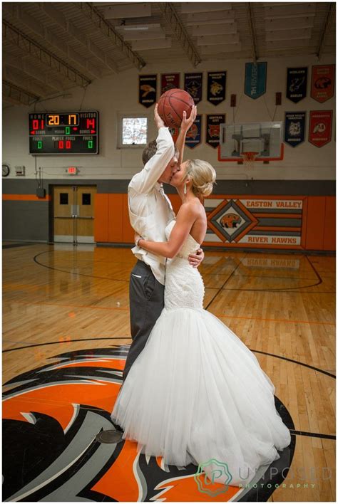 Basketball Wedding Pictures On Basketball Court Bride And Groom On