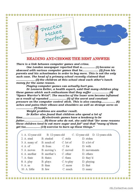 Read The Text And Choose The Best An English Esl Worksheets Pdf And Doc
