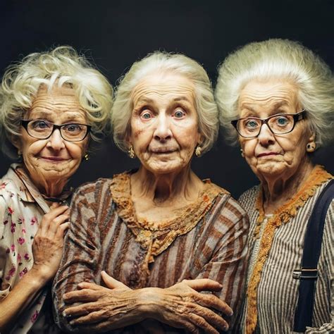 premium photo portrait of funny grannies dressed up